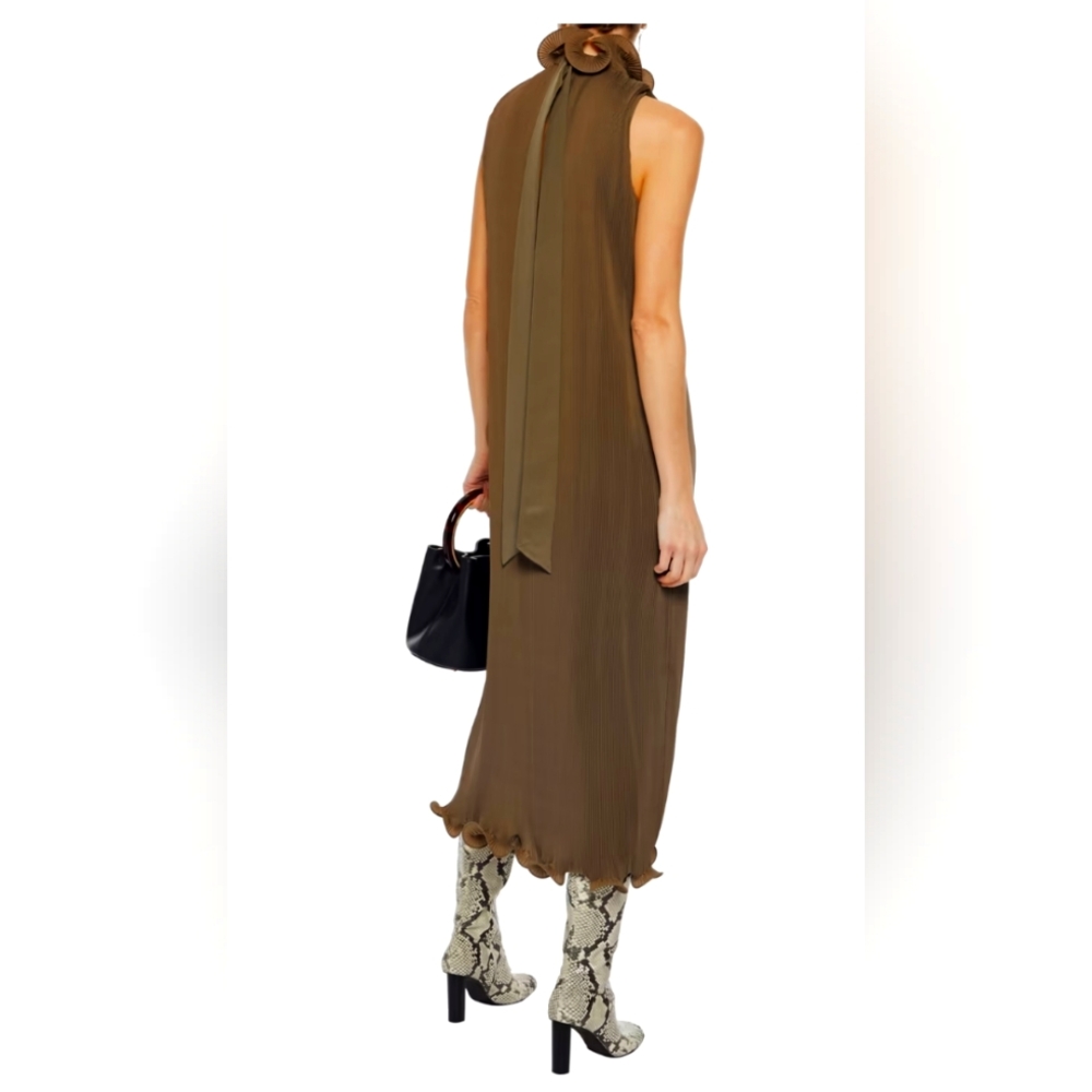 Tibi sz S Taupe Ruffled plisse'-georgette midi dress